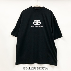 발렌시아가 남성 레귤러핏 BB 로고 티셔츠 블랙